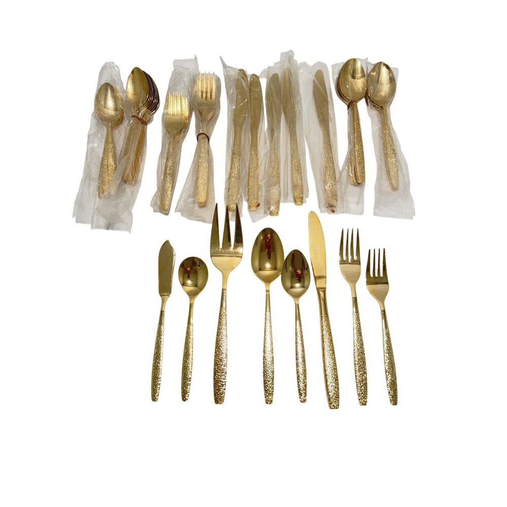 Vintage Gold Lifetime Stainless Silverware 46 Piece Set Taiwan